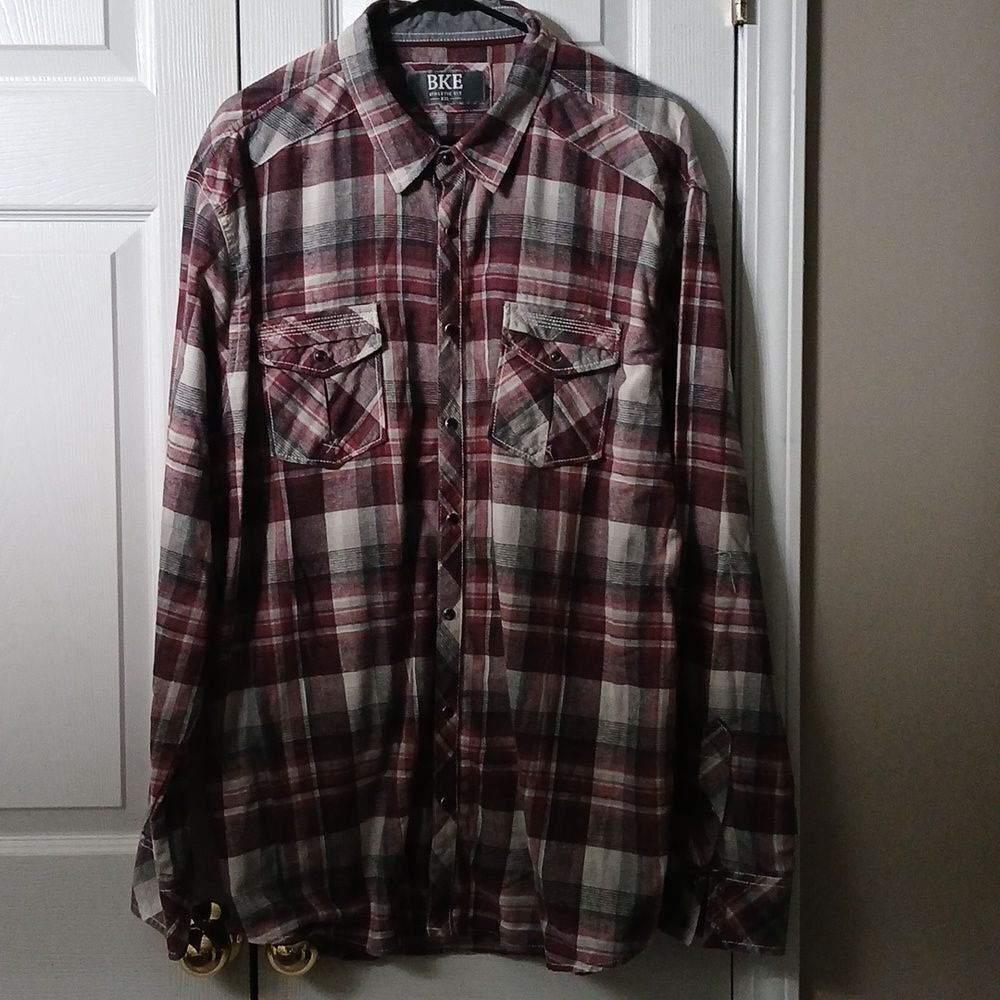 BKE Athletic Fit plaid maroon gray super soft long sleeve shirt  Sz XXL NWOT